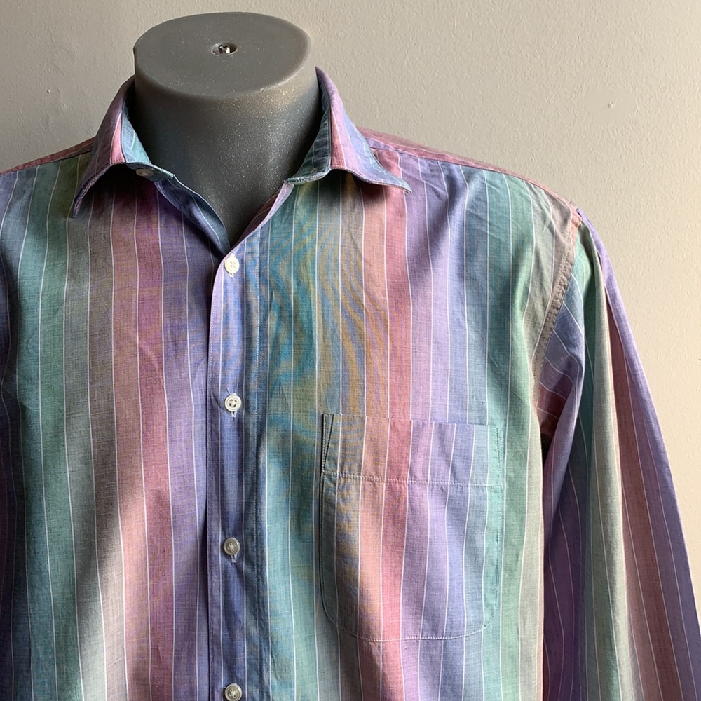 Perry Ellis Colourful Striped Dress Shirt Medium .